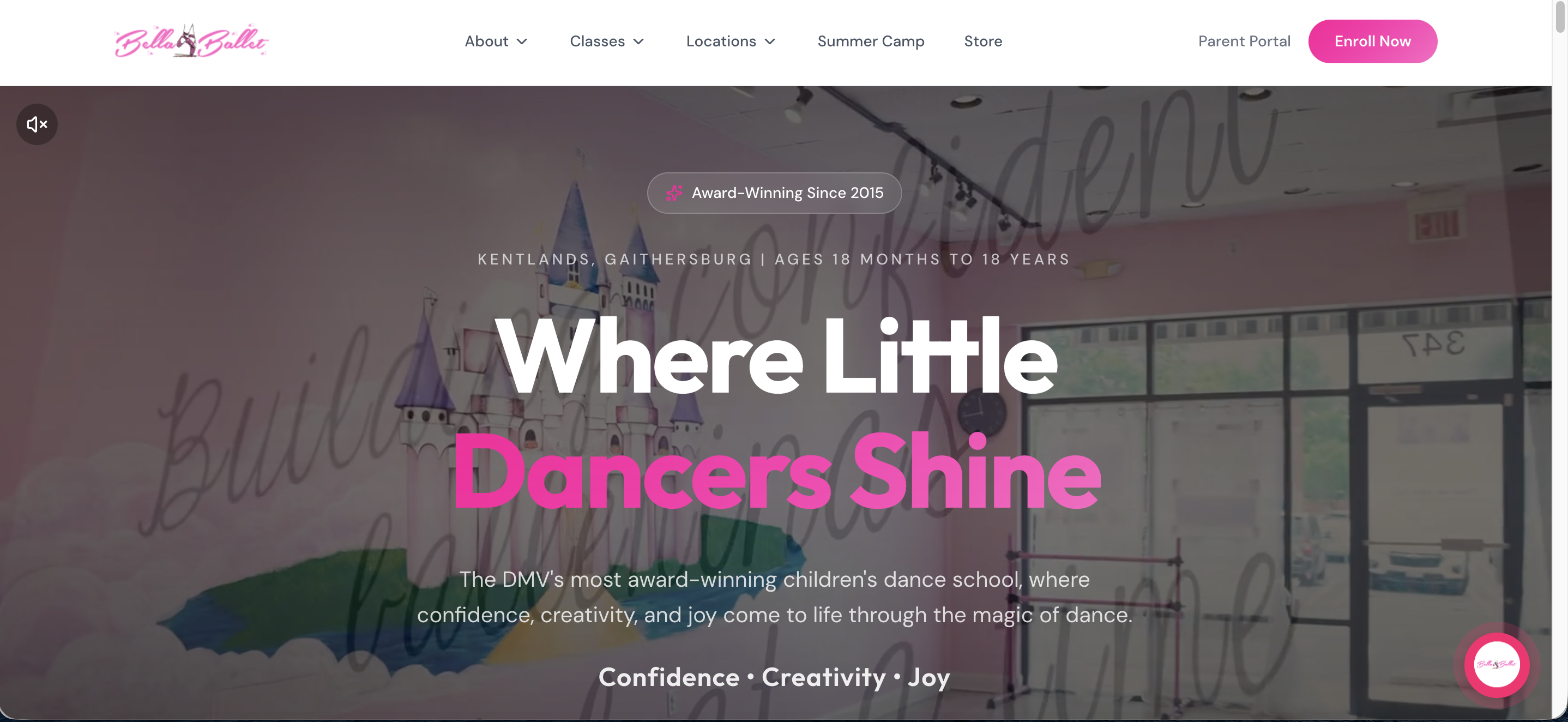 Bella Ballet studio website homepage built by Enrollio