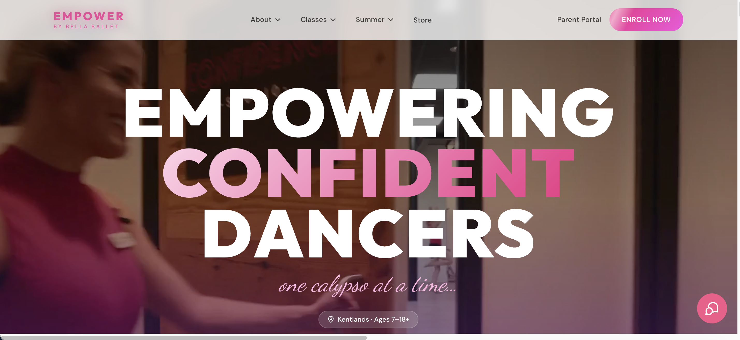 Empower by Bella Ballet studio website homepage built by Enrollio