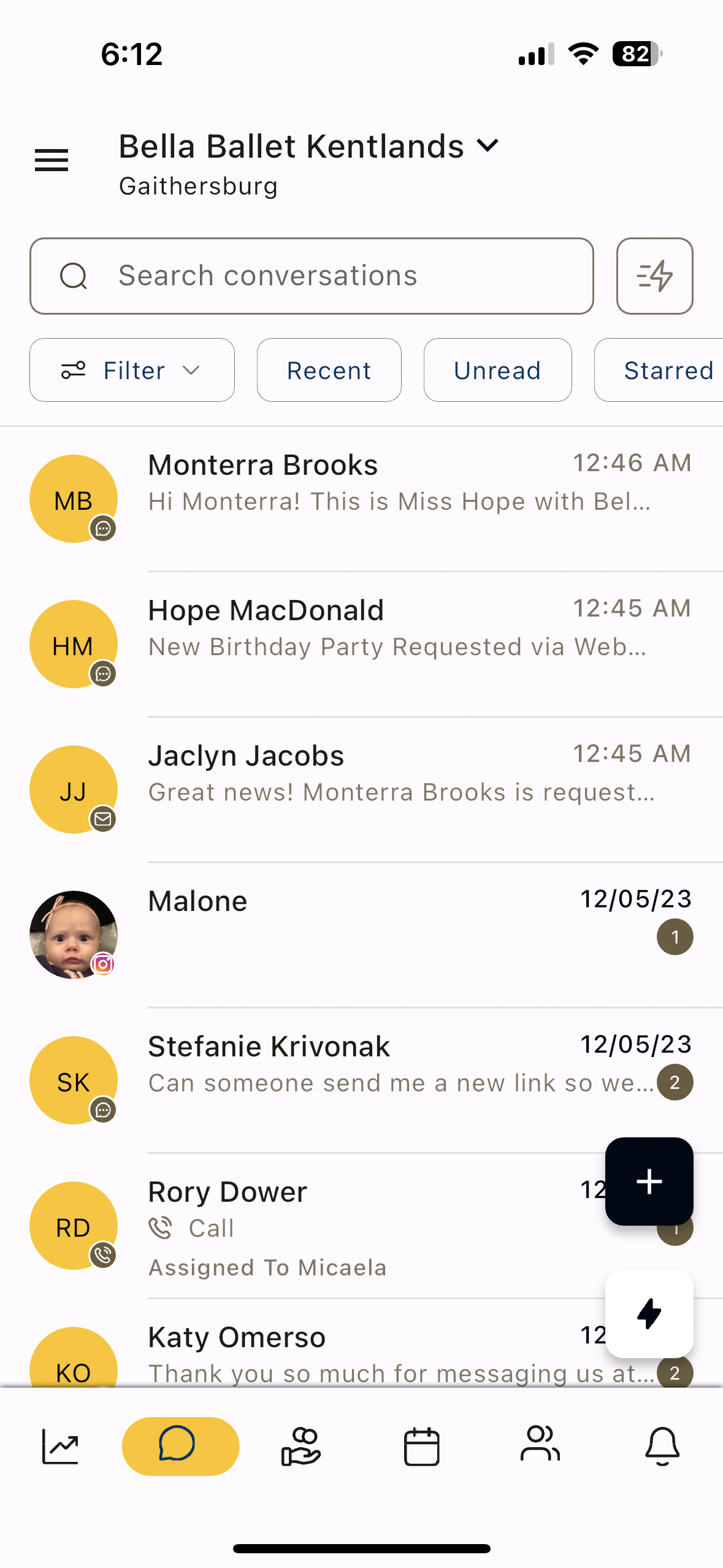 Enrollio unified inbox combining text, email, Facebook, and Instagram messages