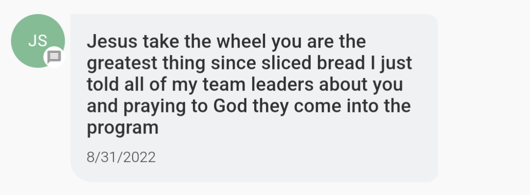 Customer text calling Enrollio the greatest thing since sliced bread
